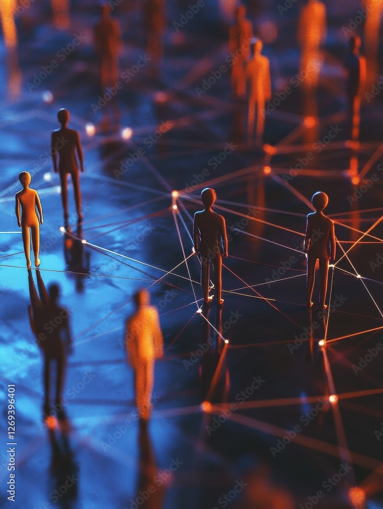 Poster this image shows a conceptual network of figures connected by lines, representing social media or or