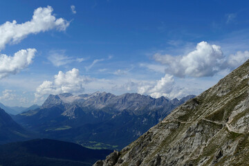Panoramic view from Nordlinger hut on Karwendel Hohenweg, Austria