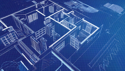 Architecture design: blueprint plan - illustration of a plan modern residential building / technology, industry, business concept illustration: real estate, building, construction, architecture