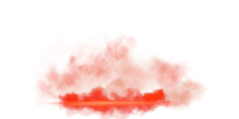 Red stage with smoke and particle saw light on the floor. Neon light. Empty red stage and studio room with floating smoke. For product demonstrations. Misty texture overlays background. PNG.