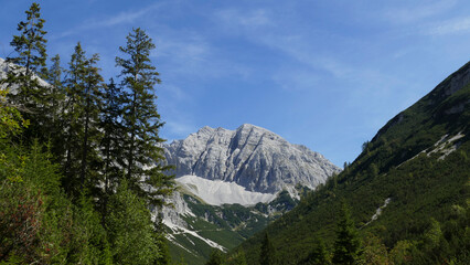Fototapeta premium Stempeljoch Wilde Bande Steig at Karwendel mountains on Karwendel Hohenweg, Austria