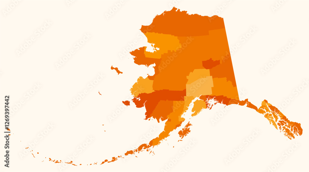 Aufkleber map of alaska with counties. just a simple state border map with county division. orange color palet