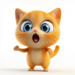 Obraz premium 3D rendering cartoon illustration of a cat. The cat is orange in color and has a round face with big blue eyes and a pink nose.