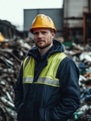 Fototapeta premium Portrait Of Male Worker In Waste Recycling Plant