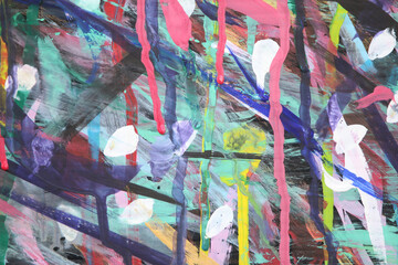 Abstract Expressionism: A vibrant, chaotic, and colorful abstract painting with bold strokes, drips, and splatters of paint, creating a sense of dynamic energy and movement. 