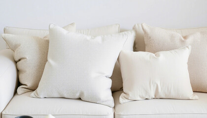 Elegant neutral-toned pillows displayed on a light-colored sofa, offering ideas for interior design, comfort, and home decoration.

