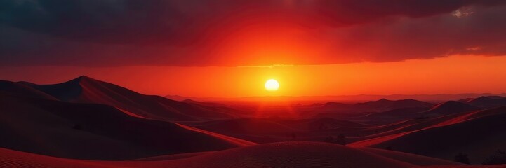 Sunset landscape with orange and black gradient, sunset color, black sky, desert