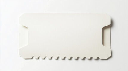 Blank white ticket on a minimalist background with subtle shadows for versatile use