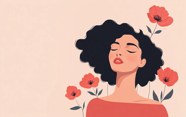 Elegant digital illustration of a peaceful woman with closed eyes on floral background