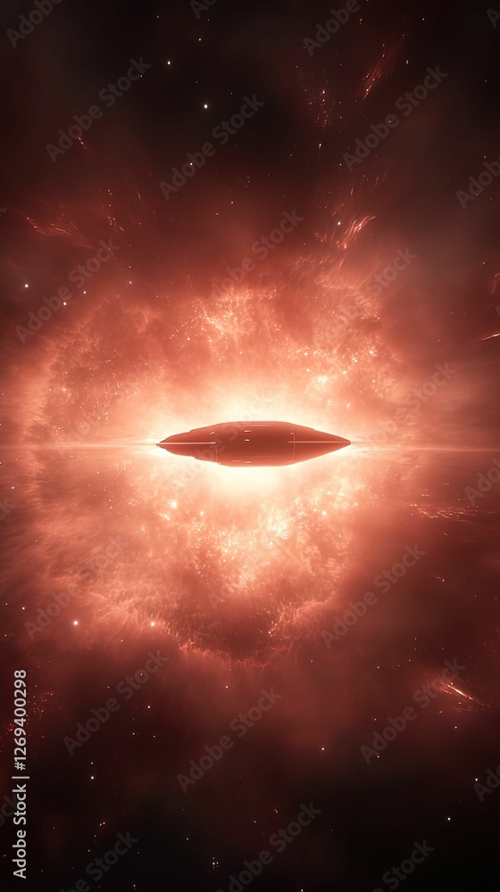 Poster a captivating cosmic scene featuring a glowing nebula enveloping an elliptical object, evoking a sen