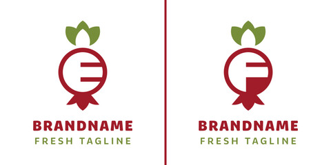 Letter E and F Pomegranate Logo, symbolizes freshness, beauty, and nature