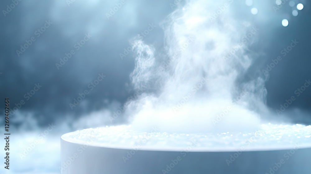 Poster a swirling mist rises from a circular surface, creating a mystical atmosphere with soft blue lightin