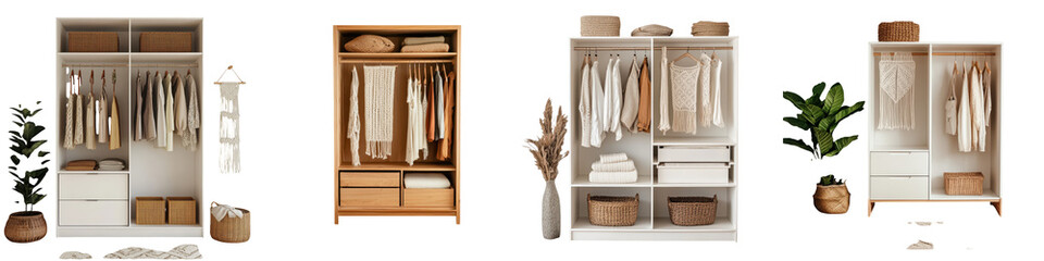 Organized and Tidy Minimalist Bedroom Closet Design with Shelves Hanging Rods and Storage Containers for Clothes and Lifestyle Decor