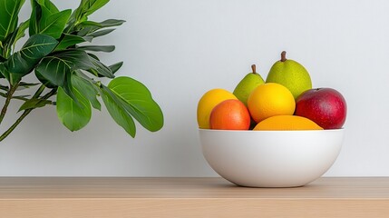 Fresh Fruit In A Bowl On Wooden Surface