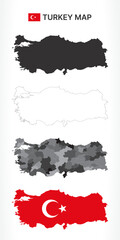 Detailed Turkey Map Collection with Outline, Silhouette, Provinces, and Flag Overlay Variations