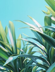 Green leaves under blue sky background in spring and summer garden . Sublime Generative AI image .