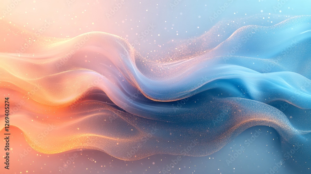 Poster textured waves in soft pastel hues create a serene and calming atmosphere with gentle light reflecti