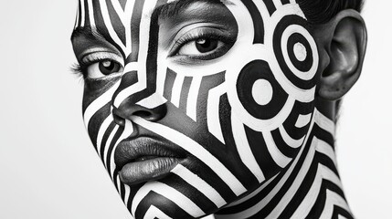 Abstract 3D Render of a Woman's Face with Intriguing Painted Design