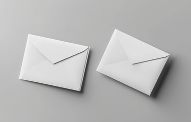 A 3D illustration of blank white square straight flap envelopes.