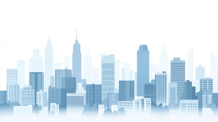 Cityscape skyline, urban buildings, morning mist, background, design