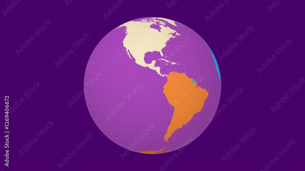 Poster spinning planet. normal sphere view. fast speed earth rotation. colored continents style. world map 