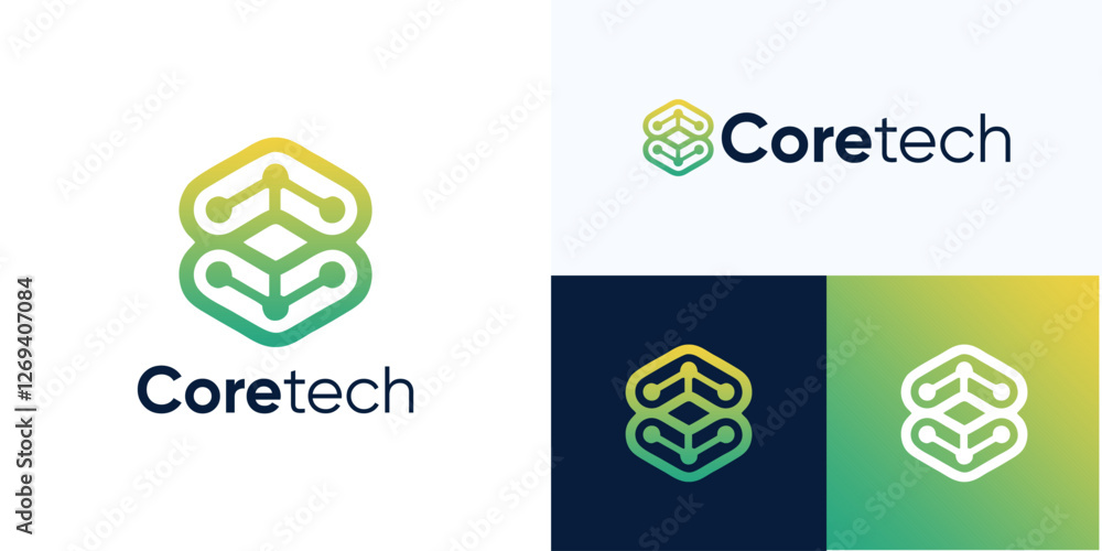 Poster letter c logo with icon connected software, initial c hexagon logo tech connection network vector ic