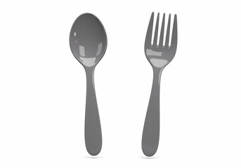 Grey Plastic Spoon and Fork on White Background:  A Minimalist Culinary Image