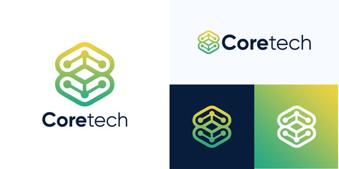 Fototapeta premium Letter C Logo with icon connected software, initial C hexagon logo tech connection network vector icon, simple modern logo design template element usable for technology logo or other business.