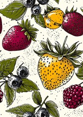 Seamless pattern with strawberry and blueberries. 