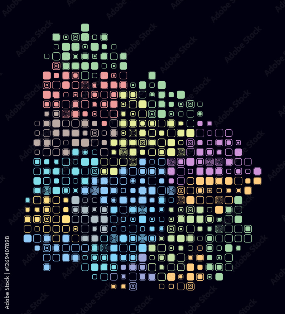 Aufkleber uruguay, shape of the country build of colored cells. digital style map of the uruguay on dark backg