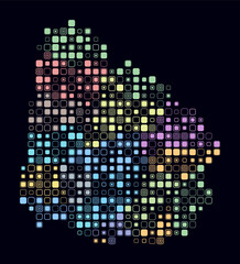 Uruguay, shape of the country build of colored cells. Digital style map of the Uruguay on dark background. Large size rounded square blocks. Abstract vector illustration.