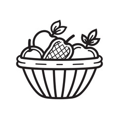 Minimalist Black and White Fruit Basket Icon 