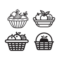 Minimalist Black and White Fruit Basket Icon 