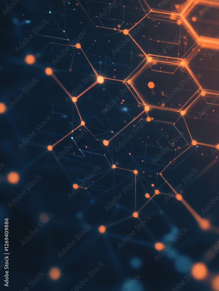 Poster digital technology background. abstract hexagons background with lines and dots. design for science,