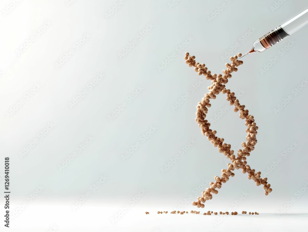 Poster an artistic representation of a dna double helix structure being injected with a syringe, symbolizin