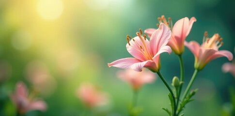 Fototapeta premium Delicate lily stems swaying gently in the breeze, flowers, stems