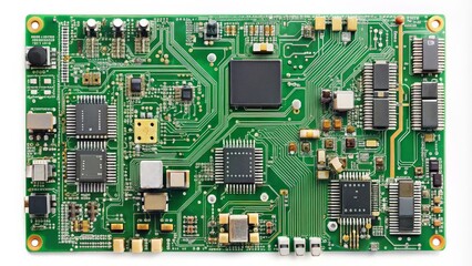 Green Circuit Board on White Background