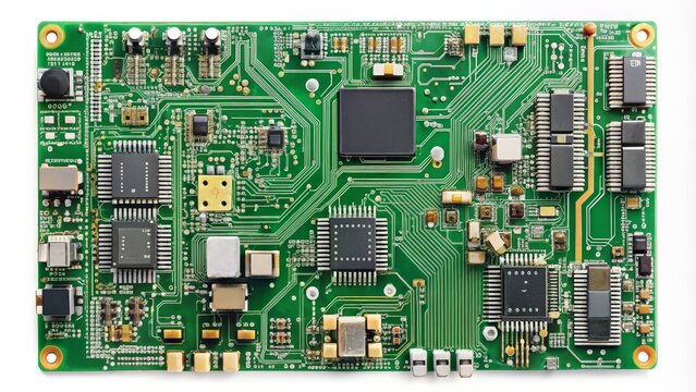 Green Circuit Board on White Background