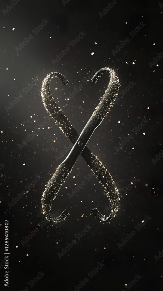 Poster an abstract design featuring a swirling infinity symbol made of shimmering particles against a dark 