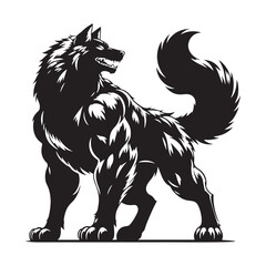 Viking-era Fenrir silhouette, the beast of Norse apocalypse - Fenrir illustration - Fenrir vector - mythical creature silhouette
