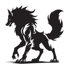 Fenrir silhouette, symbolizing wild power and impending doom - Fenrir illustration - Fenrir vector - mythical creature silhouette
