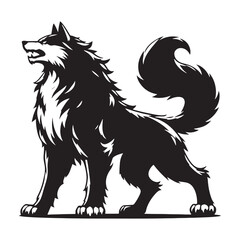Mighty Fenrir silhouette, the bound wolf waiting for the end - Fenrir illustration - Fenrir vector - mythical creature silhouette

