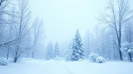 Fototapeta premium Softly falling snow creates a serene winter wonderland, tranquil, calm, winter wonderland