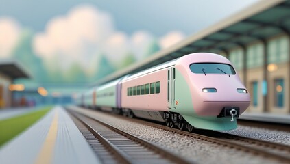 Naklejka premium train, model train, toy train, electric train, high speed train, pastel, focus, train scene, black, white, railroad tracks, station, train station, train, travel, tourism, leisure, 3d, toy, background