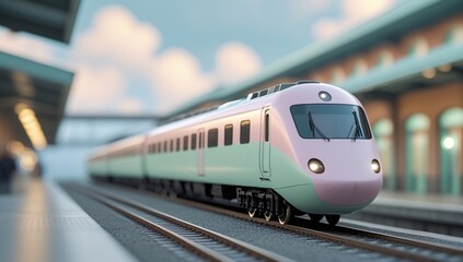 Fototapeta premium train, model train, toy train, electric train, high speed train, pastel, focus, train scene, black, white, railroad tracks, station, train station, train, travel, tourism, leisure, 3d, toy, background