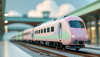 Fototapeta premium train, model train, toy train, electric train, high speed train, pastel, focus, train scene, black, white, railroad tracks, station, train station, train, travel, tourism, leisure, 3d, toy, background