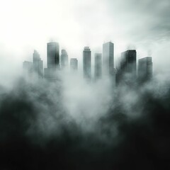 Obraz premium A city skyline emerges from thick fog, creating a mysterious and atmospheric scene that evokes intrigue and solitude.