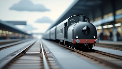 Naklejka premium train, model train, toy train, electric train, high speed train, pastel, focus, train scene, black, white, railroad tracks, station, train station, train, travel, tourism, leisure, 3d, toy, background