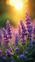 Obraz premium Soft golden light filters through lavender blooms, golden, green