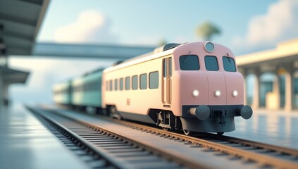 Fototapeta premium train, model train, toy train, electric train, high speed train, pastel, focus, train scene, black, white, railroad tracks, station, train station, train, travel, tourism, leisure, 3d, toy, background